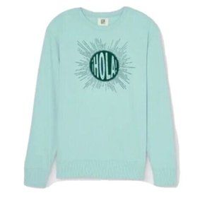 Latino Heritage Month Adult M Gender Inclusive Hola Mint Blue Sweatshirt